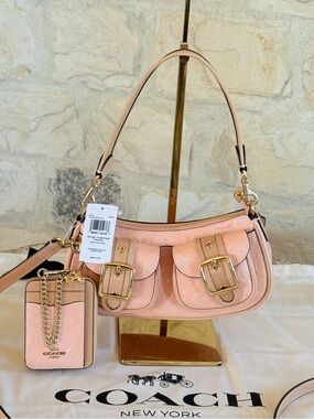 Coach Blush Pink Leather Shoulder Bag with Card Case